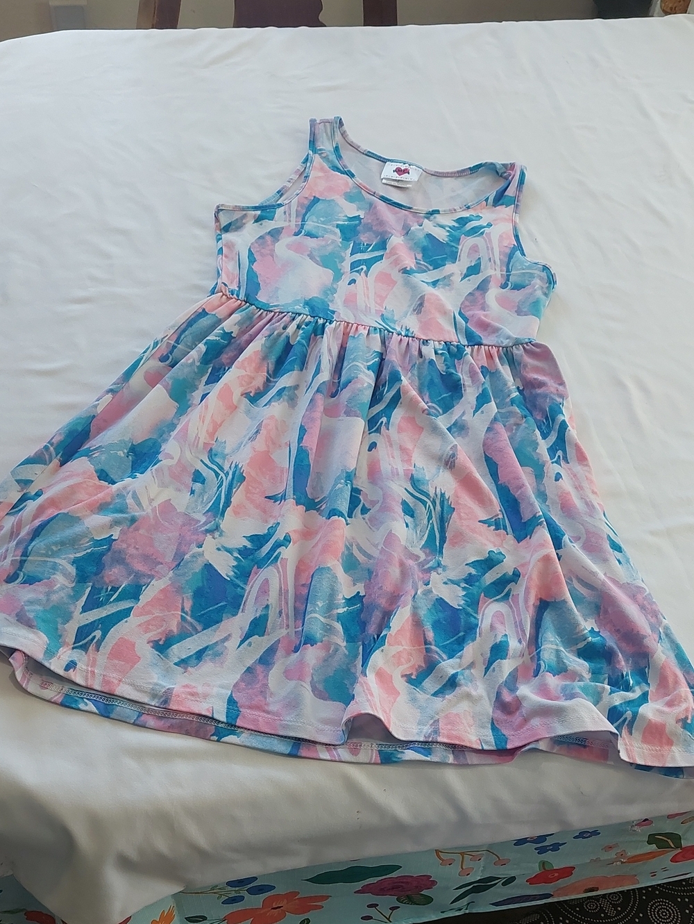 RMLA Sleeveless Marble-Print Casual Dress for Girls - Pink & Blue Size 10